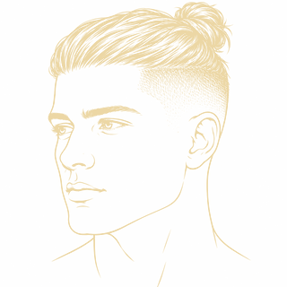 Man bun z undercutem – fryzura męska, rysunek